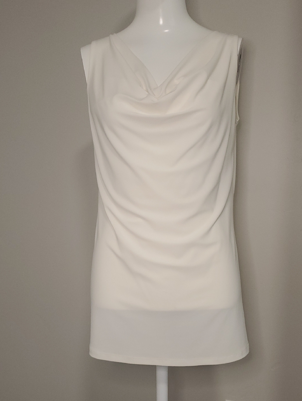 Clara Sun Woo Cream Sleeveless Drape Neck Blouse